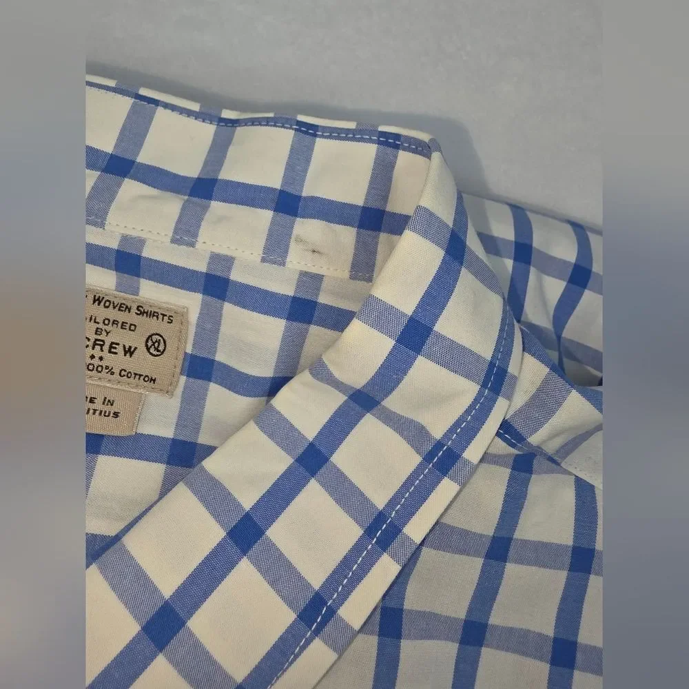 J. Crew Men's Tailored Blue White Check Button Down Shirt Size XL X-1935